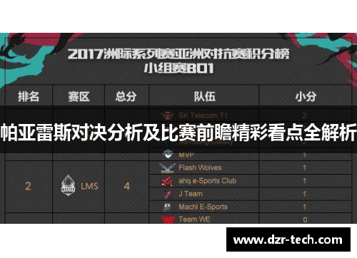 帕亚雷斯对决分析及比赛前瞻精彩看点全解析